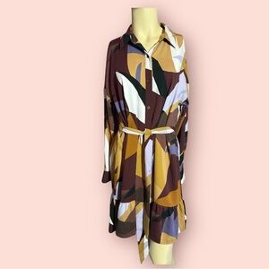 Nine West‎ Shirt Dress with Belt, Abstract Pattern Multi Color, Size M (317)